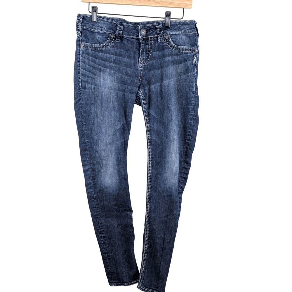 Silver Jeans Co.‎ Women Suki Super Skinny 32x28 Dark Wash Denim Contrast Stitch